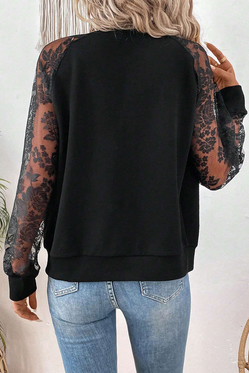 Lace Sleeve Zipper Jacket