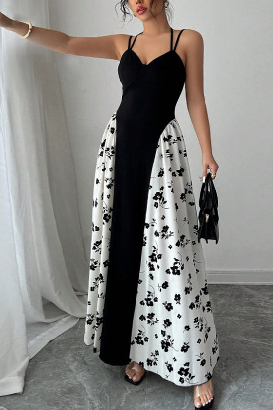 Floral Accent Black Maxi Dress
