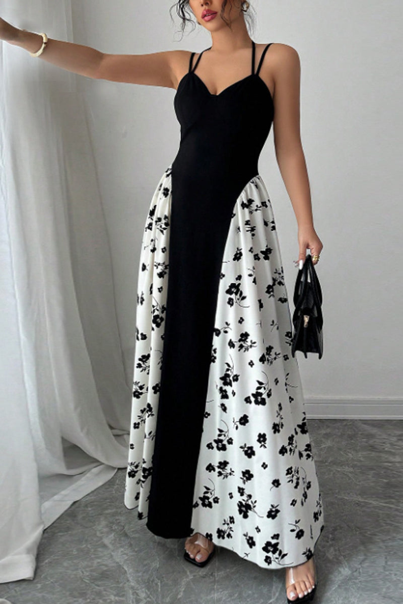 Floral Accent Black Maxi Dress