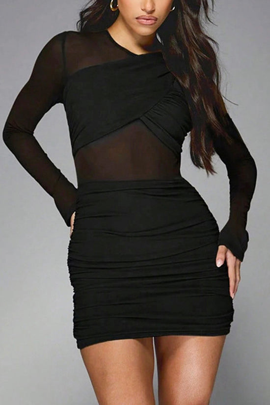Sheer Long Sleeve Bodycon Casual Dress