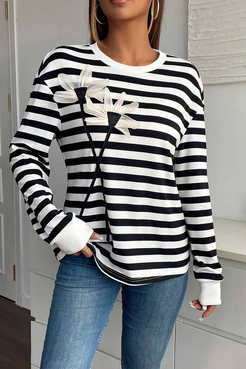 Striped Floral Applique T-Shirt