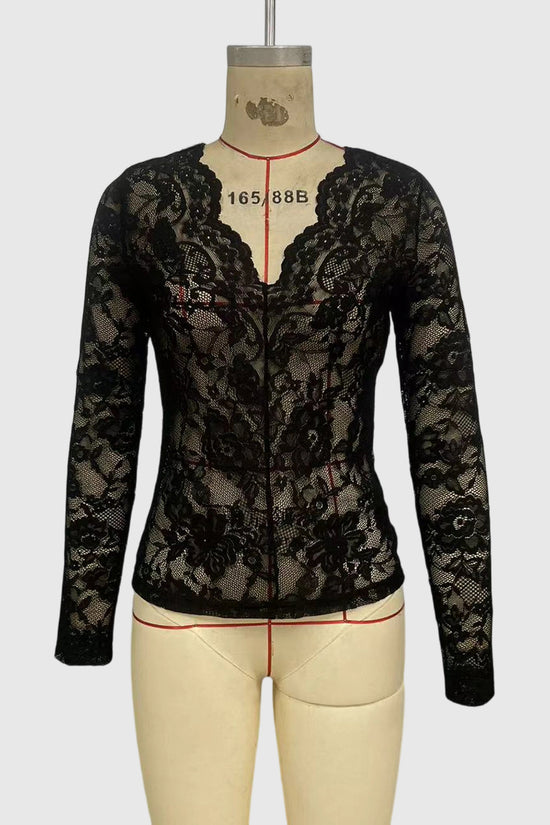 Lace Long Sleeve Bodycon Top