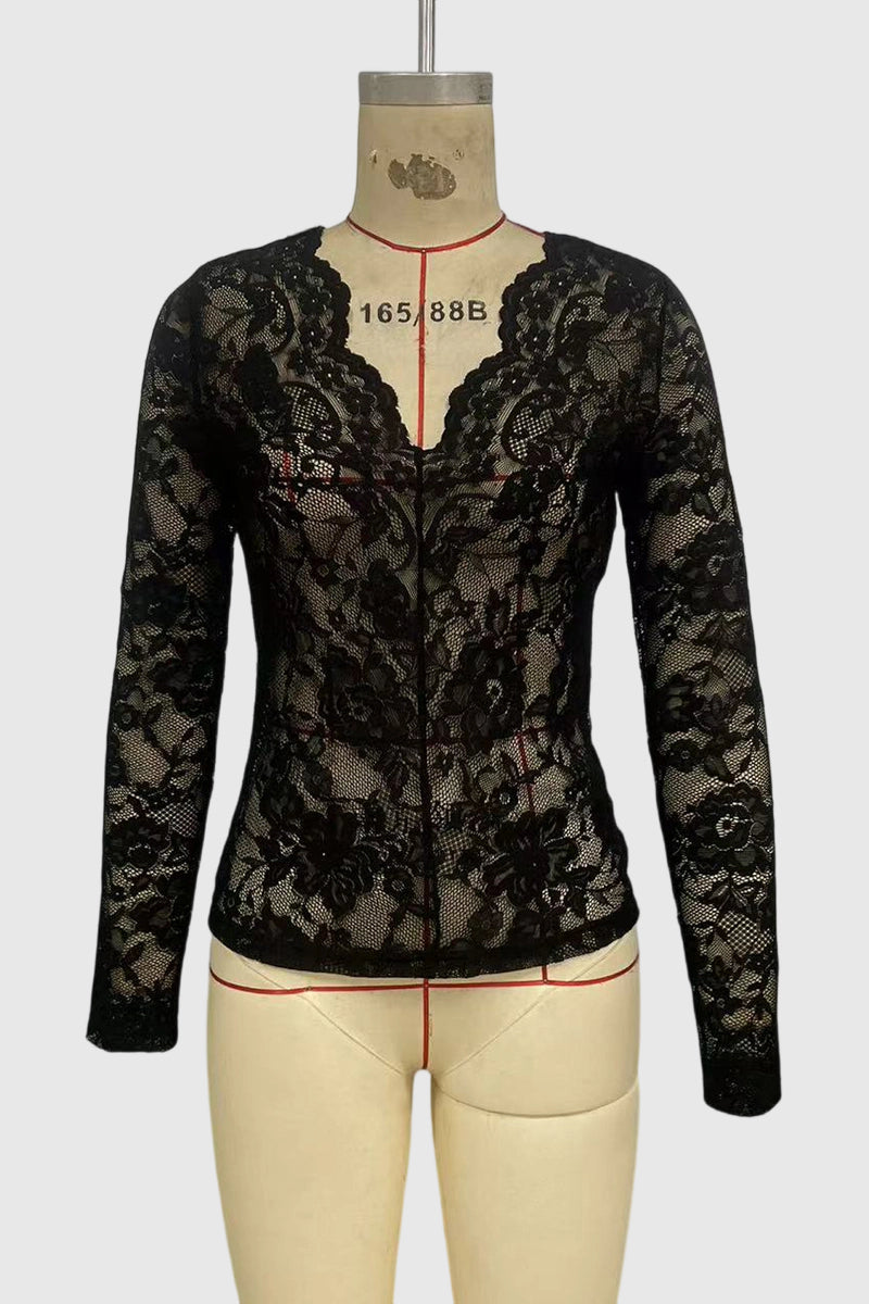 Lace Long Sleeve Bodycon Top