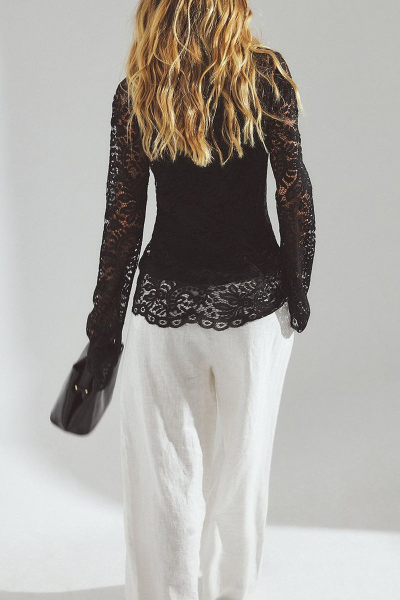 Elegant Lace Button-Up Blouse