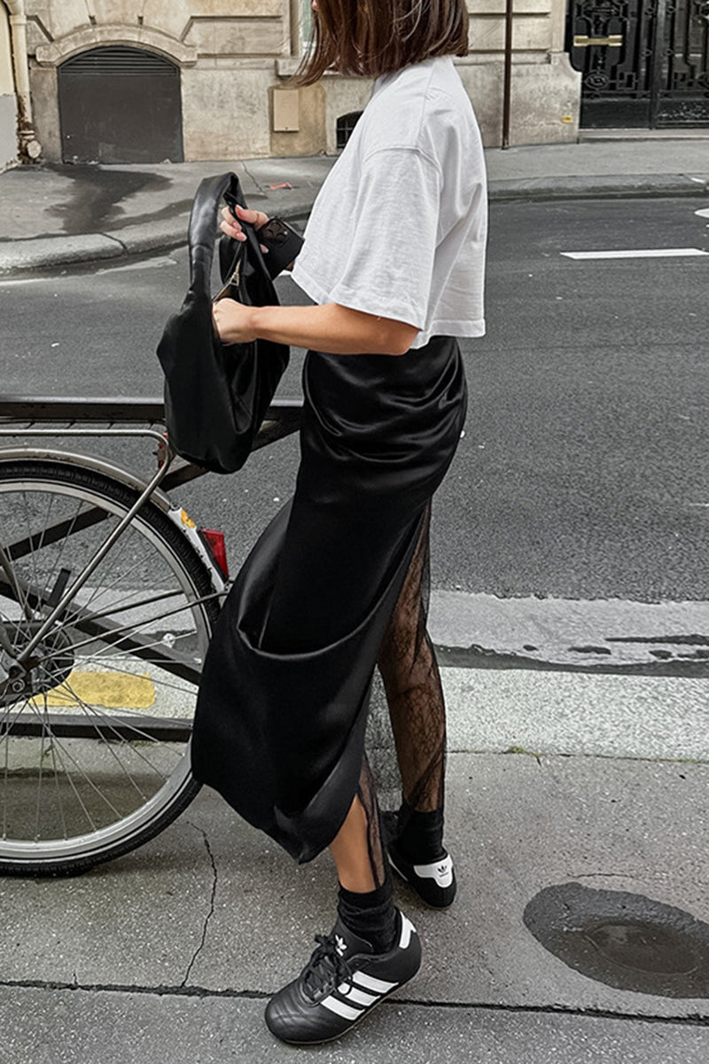 Elegant Lace Detail Midi Skirt