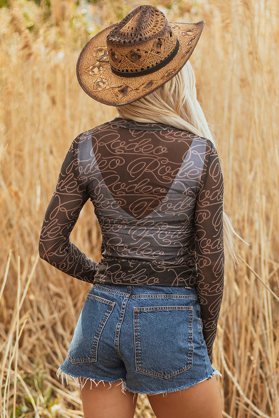 Western Printed Mock Neck Long Sleeve Top