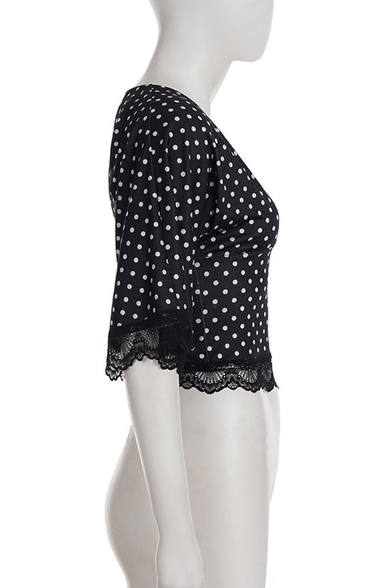 Polka Dot Lace V-Neck Top