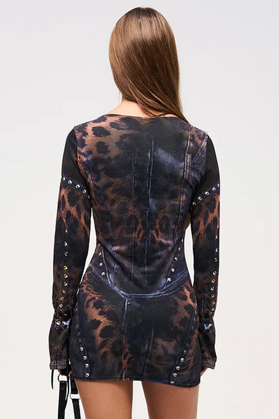 Long Sleeve Leopard Print Casual Dress