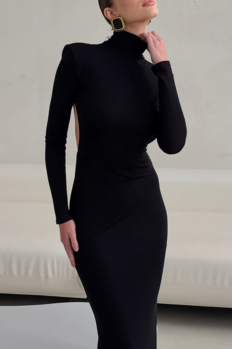 Elegant Backless Long Sleeve Dress