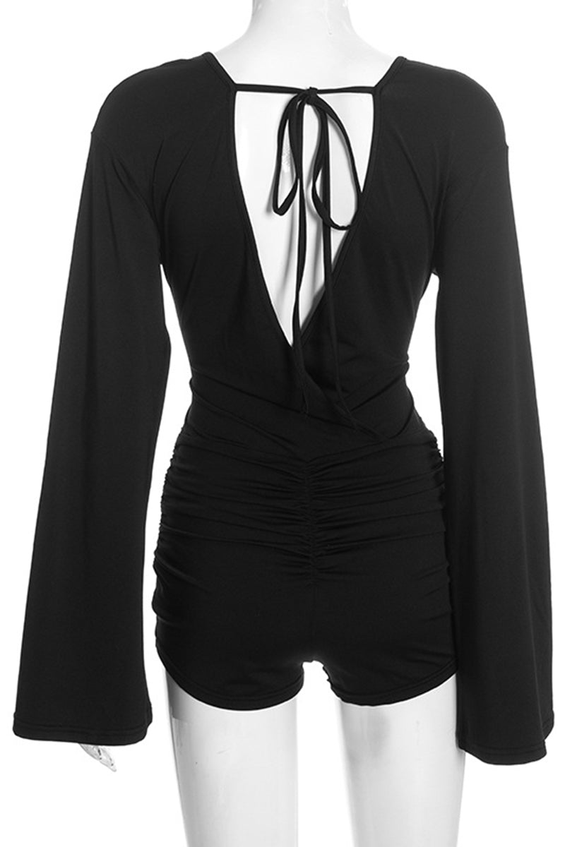 Elegant Long Sleeve Ruched Romper