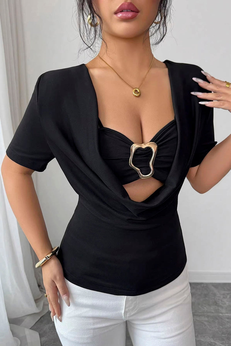 Draped Cutout Short Sleeve T-Shirt