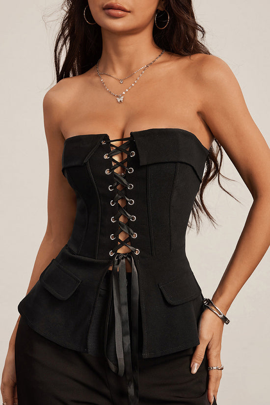 Lace-Up Strapless Peplum Top