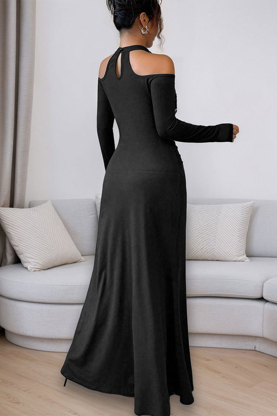 Floral Applique Long Sleeve Maxi Dress