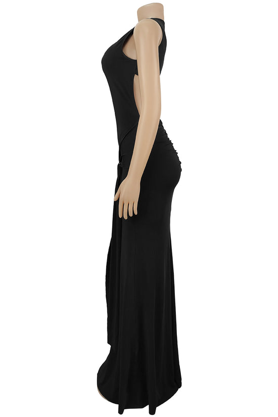 Elegant Sleeveless Maxi Dress with Tie Waist