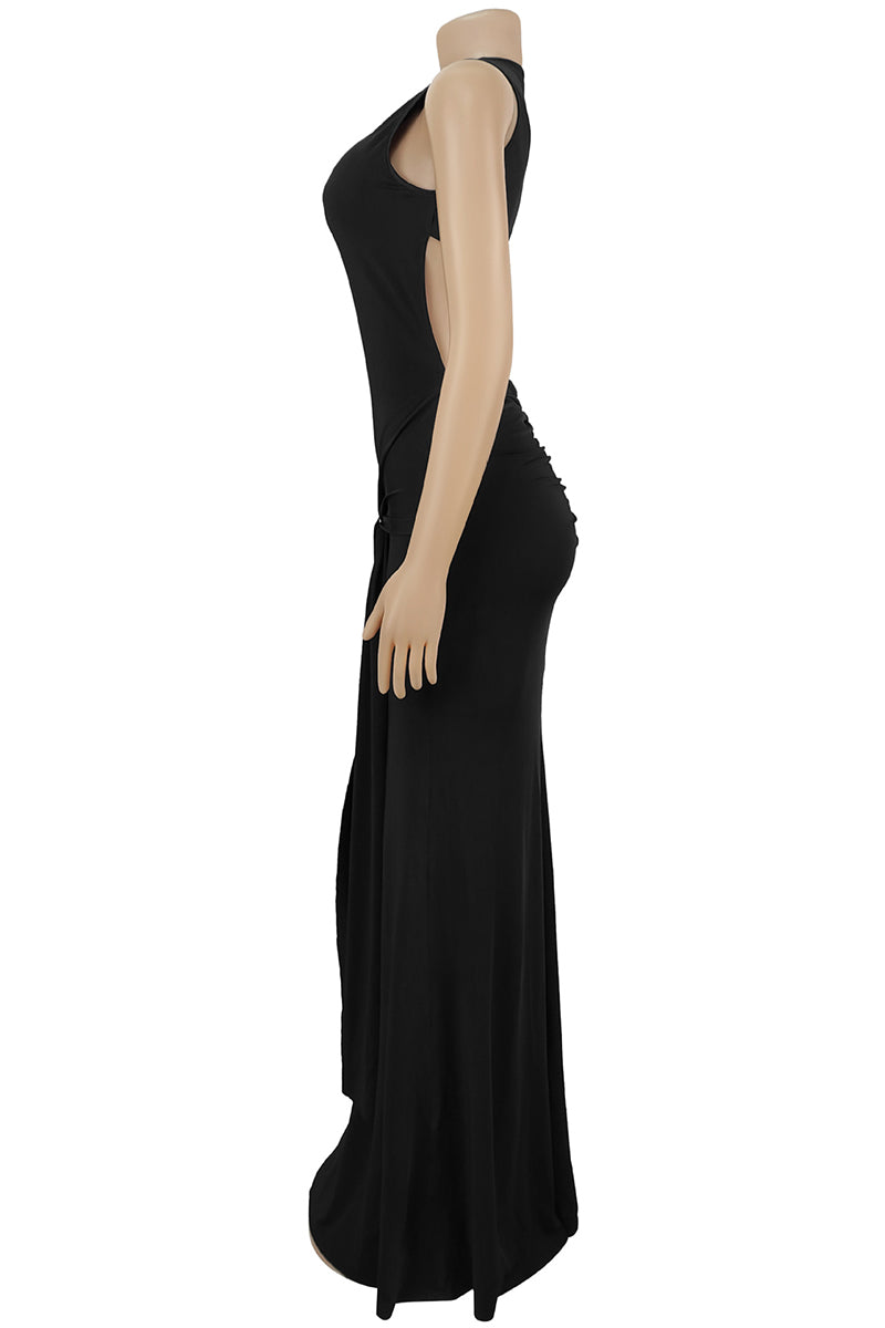 Elegant Sleeveless Maxi Dress with Tie Waist
