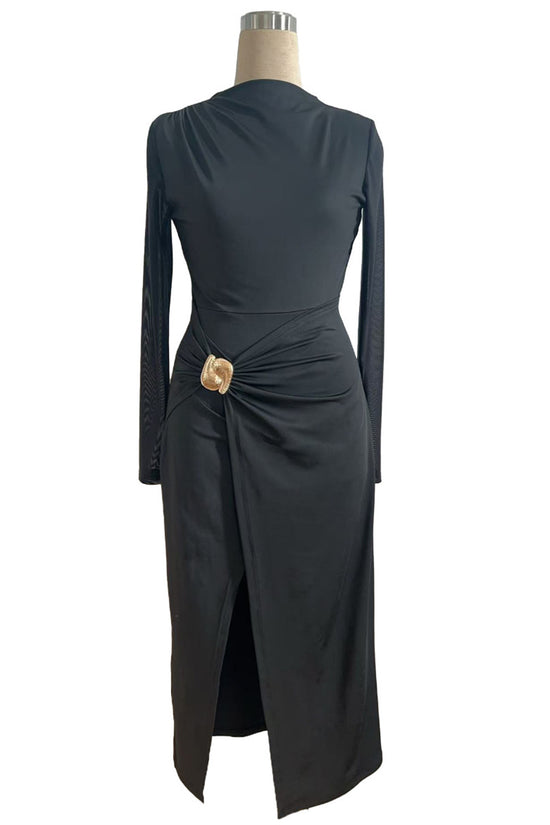 Elegant Long Sleeve Ruched Waist Dress