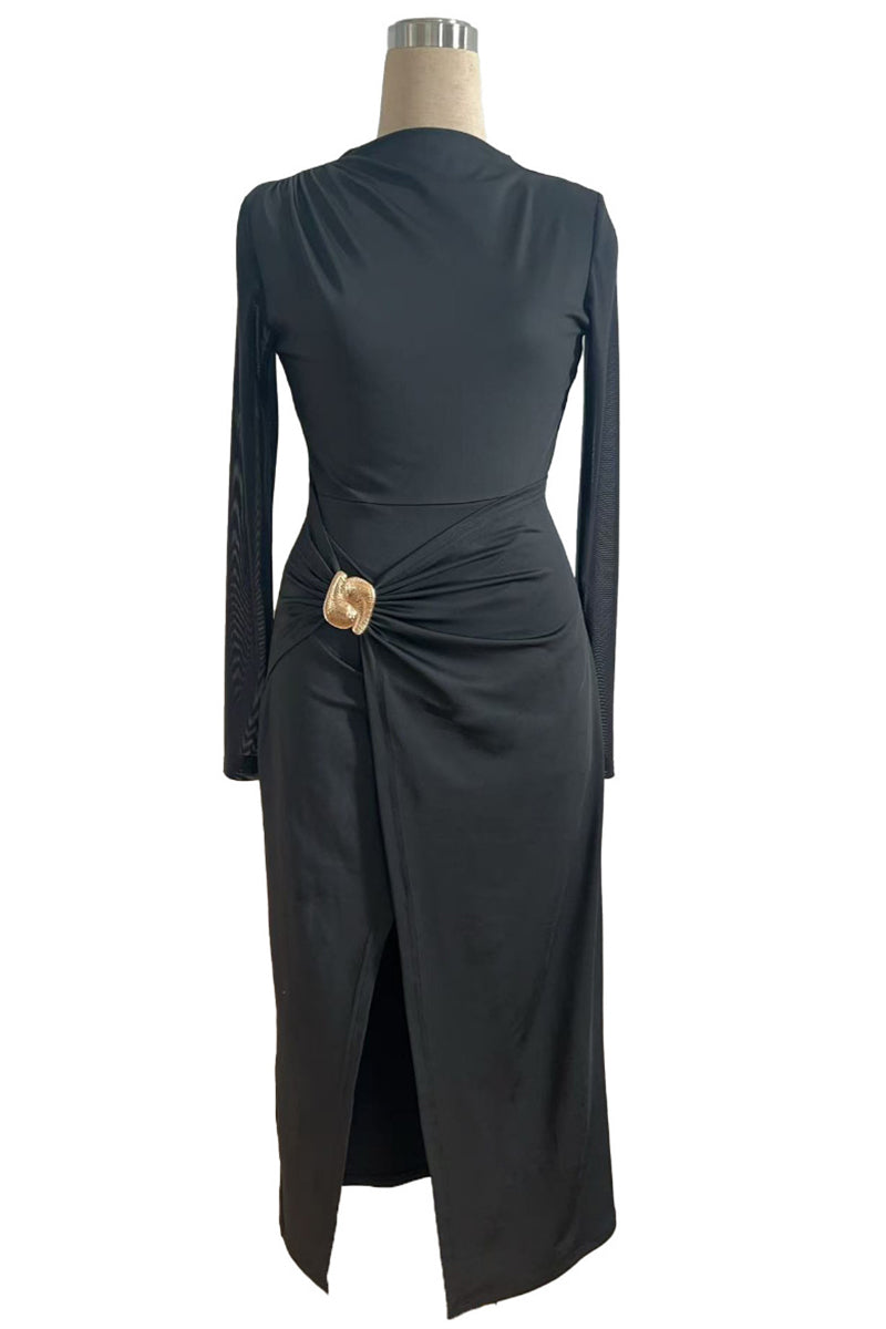 Elegant Long Sleeve Ruched Waist Dress