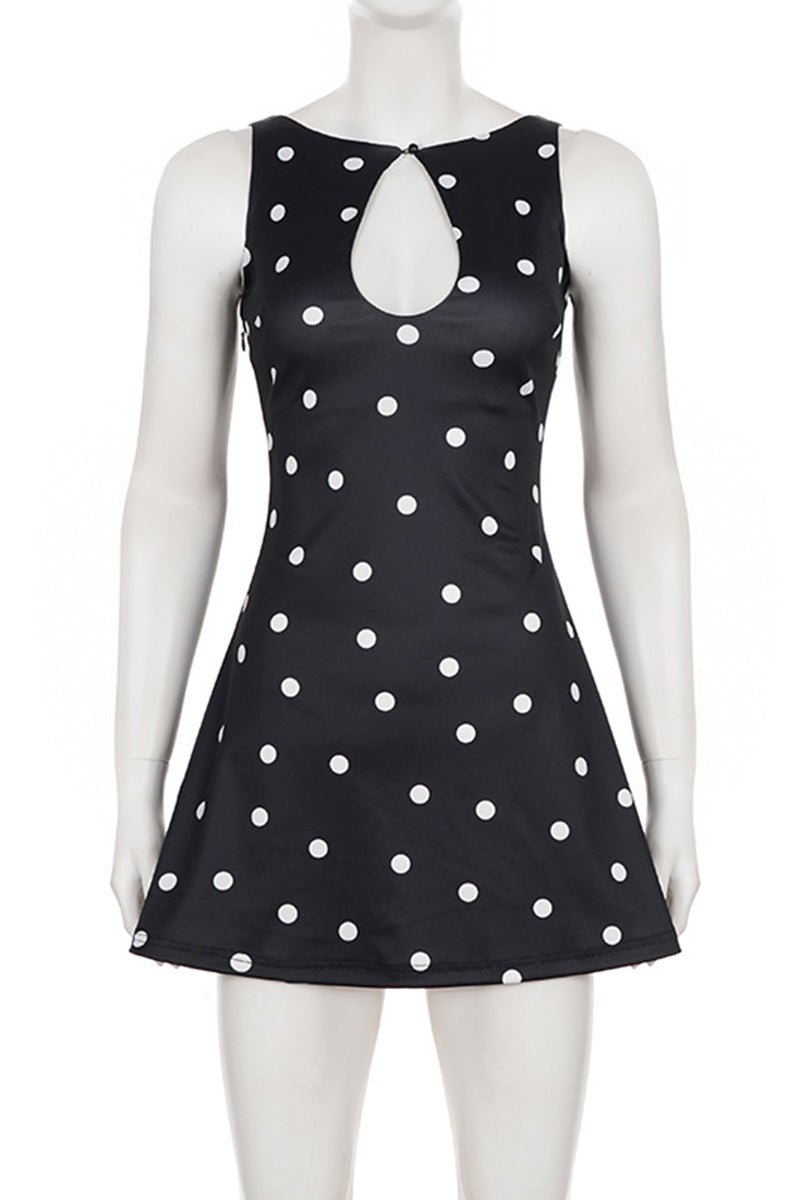 Polka Dot Sleeveless A-Line Dress