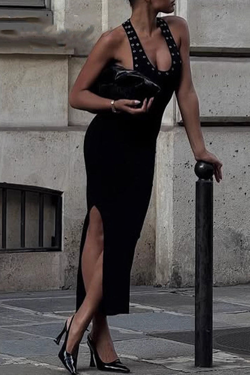 Studded Sleeveless Midi Dress