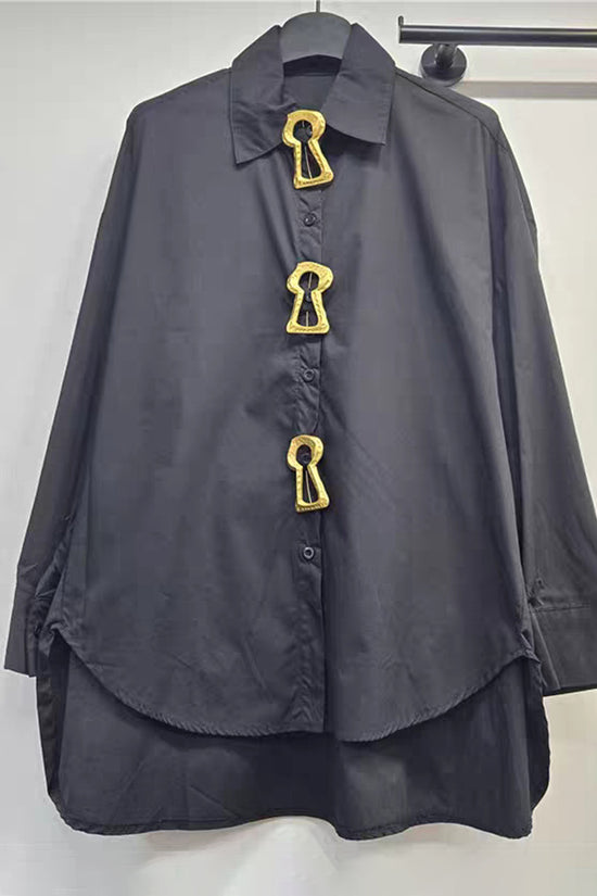 Elegant Keyhole Accent Button-Up Blouse