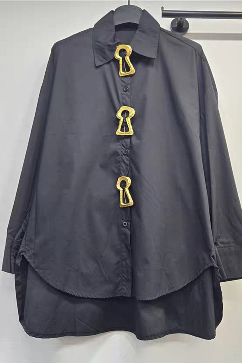 Elegant Keyhole Accent Button-Up Blouse
