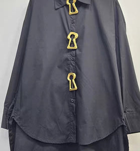 Elegant Keyhole Accent Button-Up Blouse