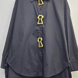 Elegant Keyhole Accent Button-Up Blouse