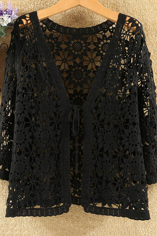 Floral Crochet Open-Front Cardigan
