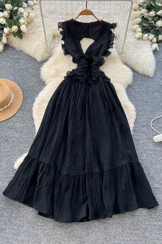 Ruffle Plunge Casual Dress