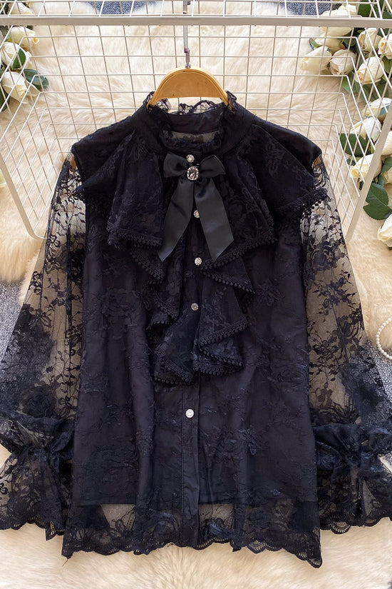 Elegant Lace Blouse with Bow Detail