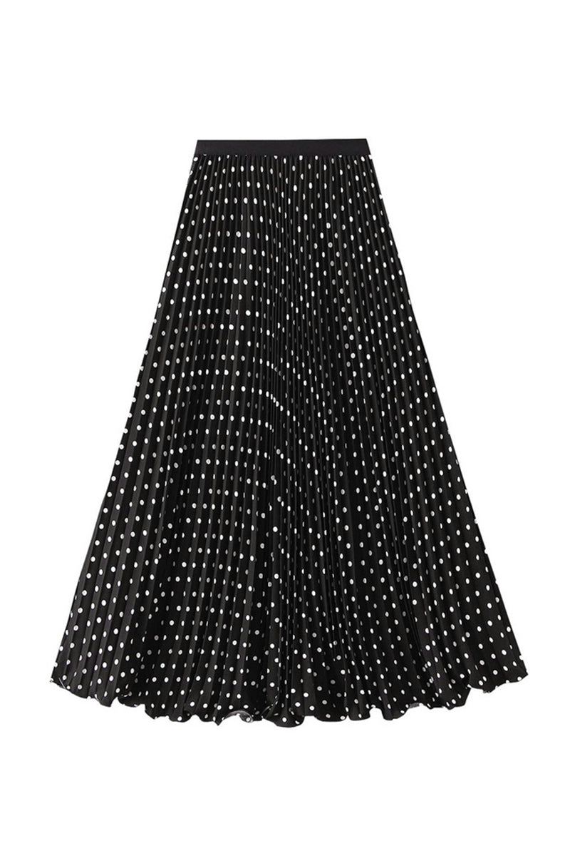 Polka Dot Pleated Midi Skirt