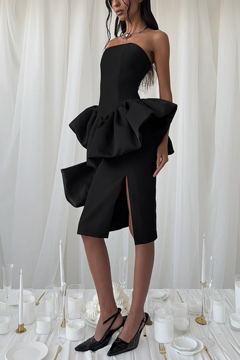 Strapless Peplum Bodycon Evening Dress