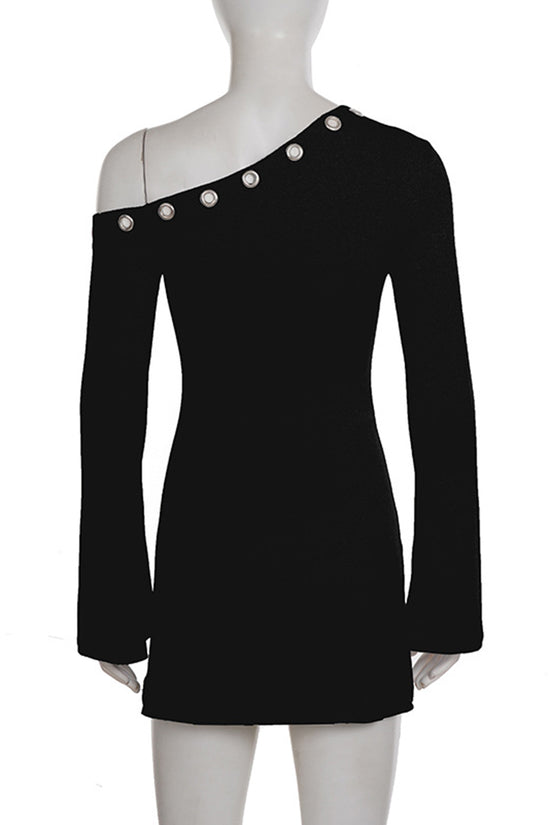 Grommet Detail One-Shoulder Casual Dress