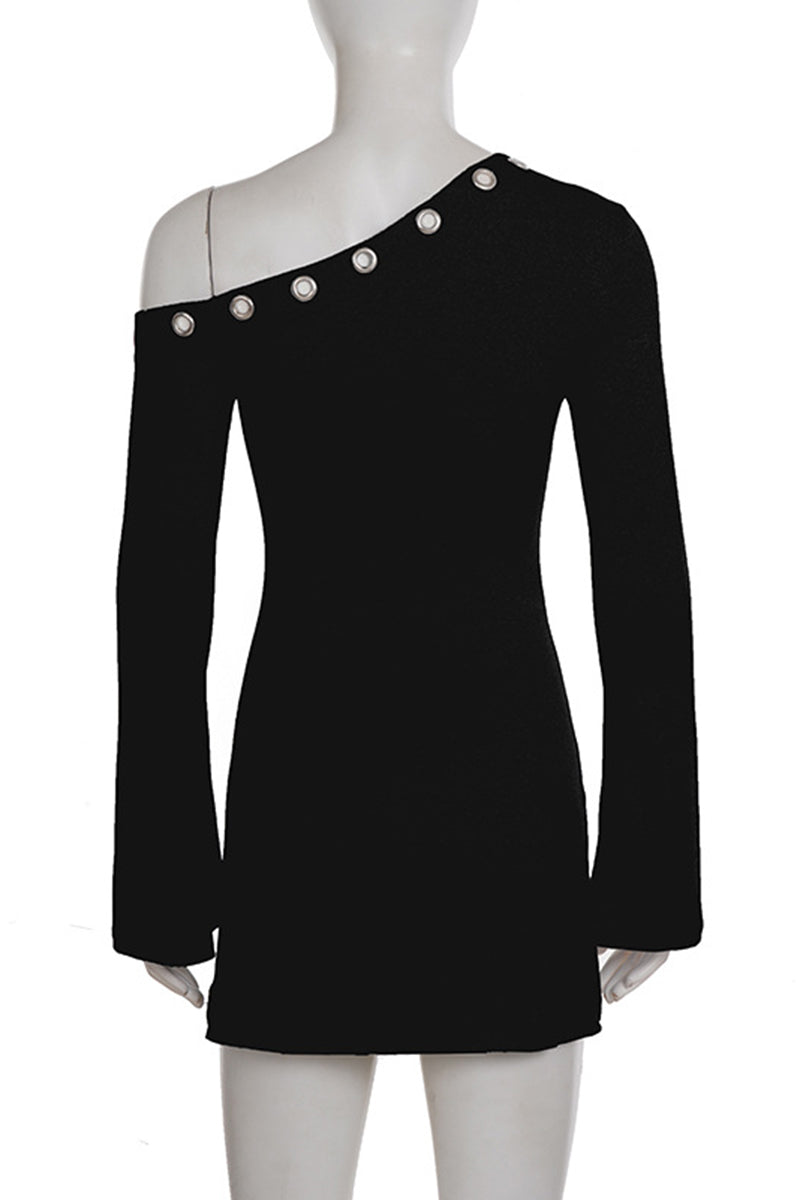 Grommet Detail One-Shoulder Casual Dress