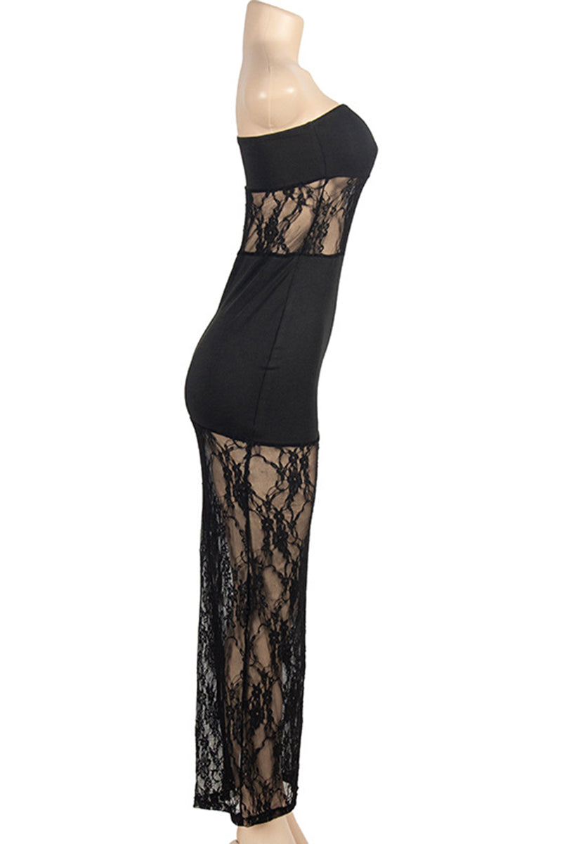 Strapless Lace Panel Bodycon Dress