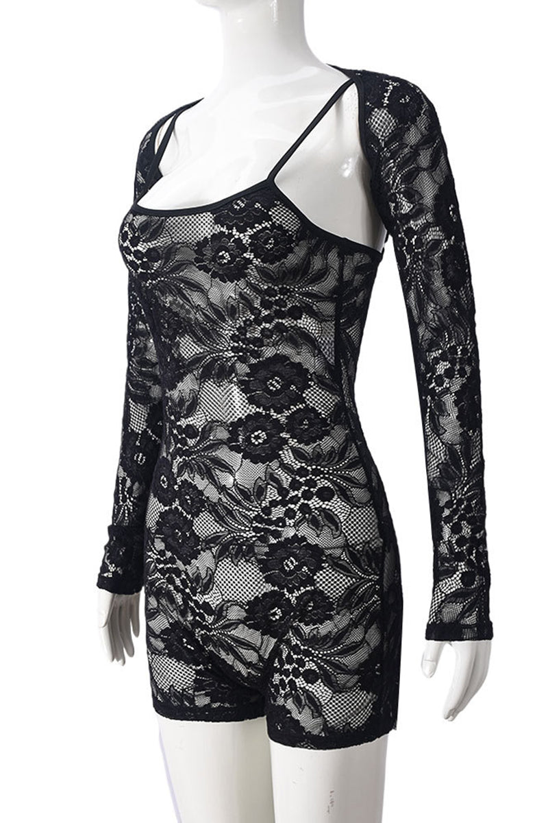 Lace Long Sleeve Bodycon Romper Set