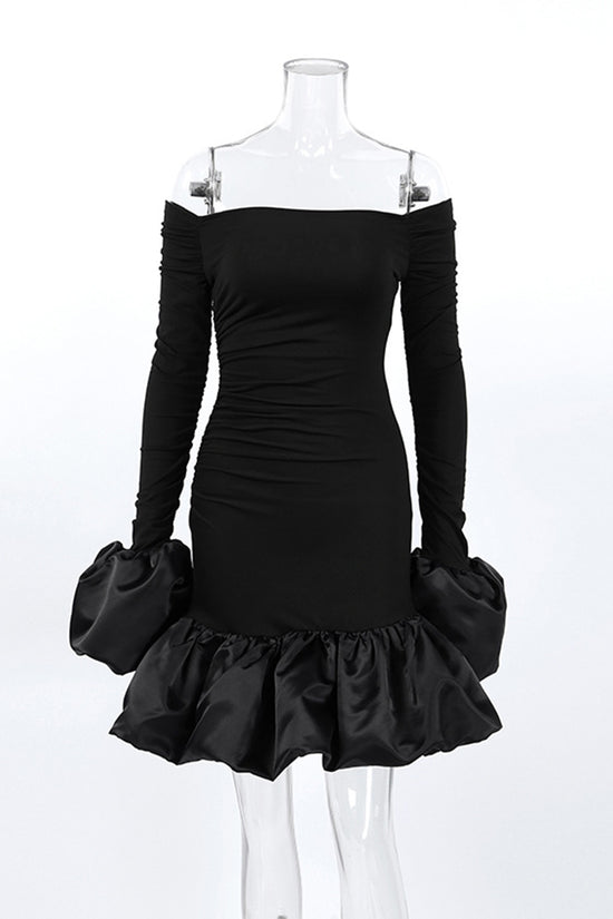 Off-Shoulder Ruffle Hem Mini Dress