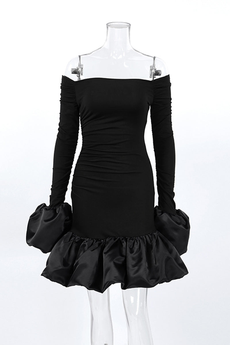 Off-Shoulder Ruffle Hem Mini Dress