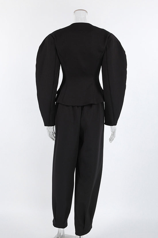 Elegant Puff Sleeve Blazer Suit Set