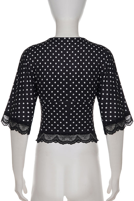 Polka Dot Lace V-Neck Top