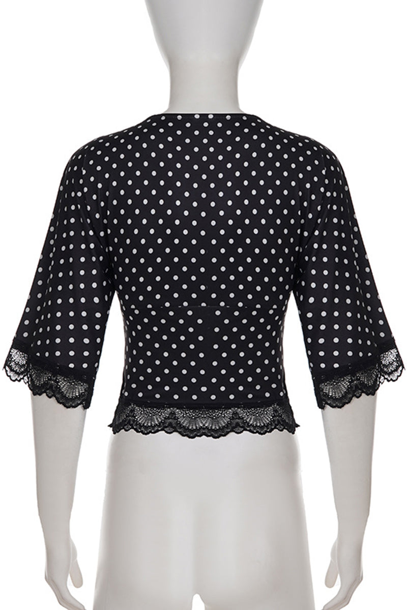 Polka Dot Lace V-Neck Top