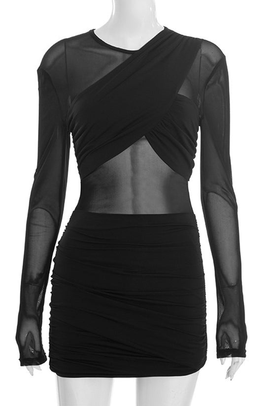 Sheer Long Sleeve Bodycon Casual Dress
