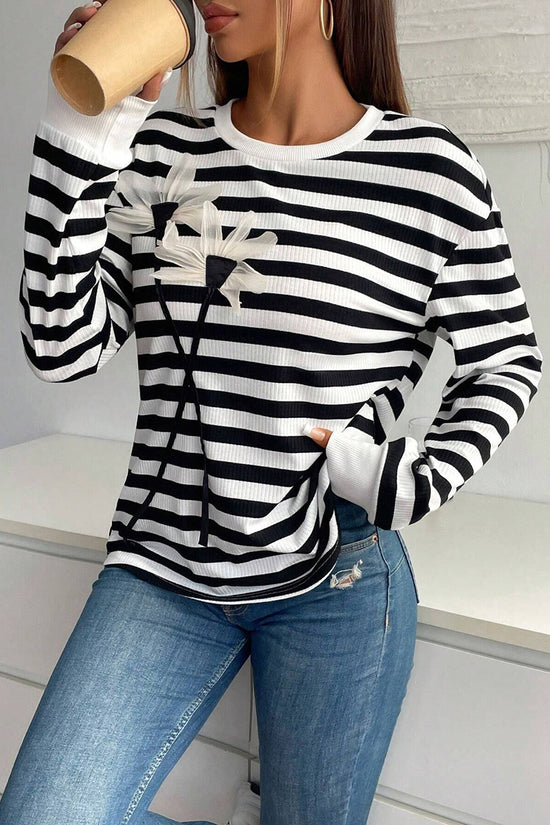 Striped Floral Applique T-Shirt