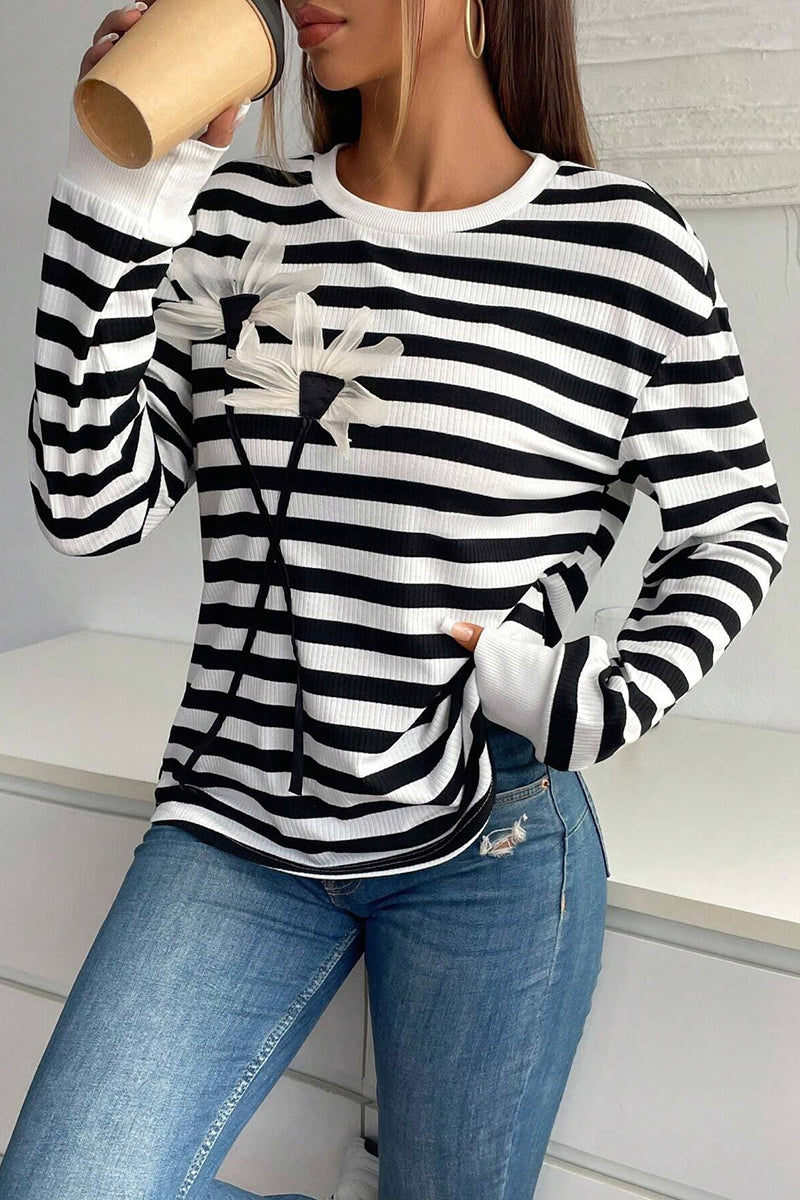 Striped Floral Applique T-Shirt