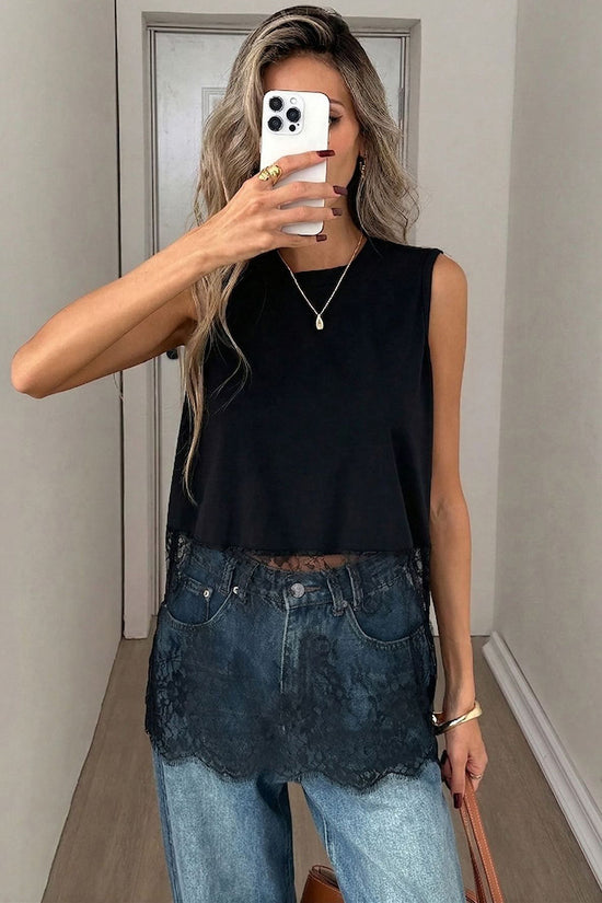 Sleeveless Lace Hem Tank Top