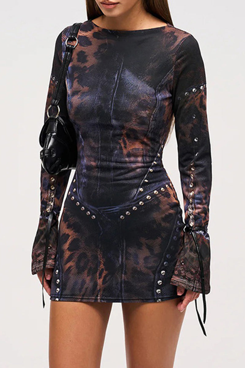 Long Sleeve Leopard Print Casual Dress