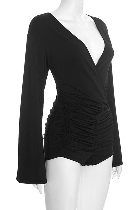 Elegant Long Sleeve Ruched Romper