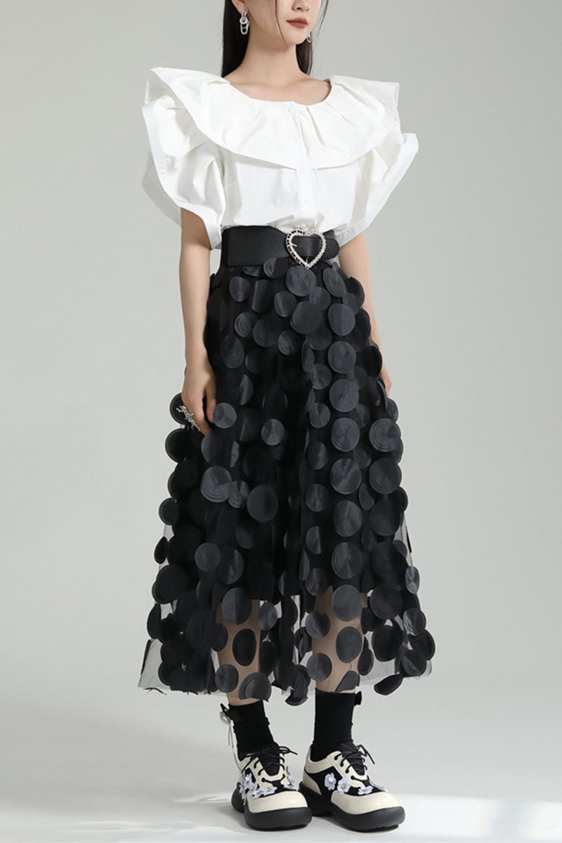 Textured Circle Pattern Midi Skirt