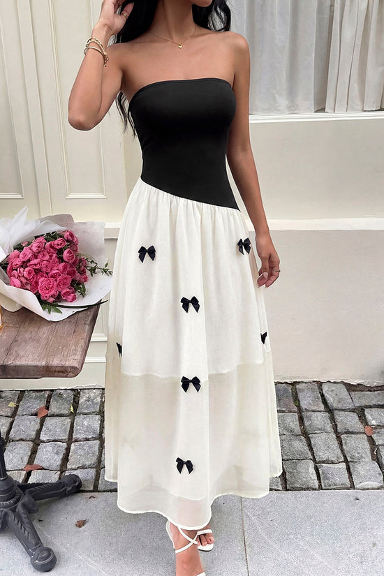 Strapless Bow Embellished Casual Dress