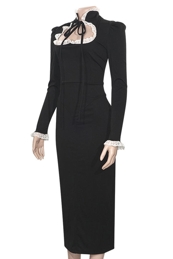 Elegant High-Neck Long Sleeve Bodycon Dress
